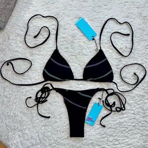 NWT OneOne Swimwear Bikini Set New Carbon Medium XS Black New Triangle Cheeky